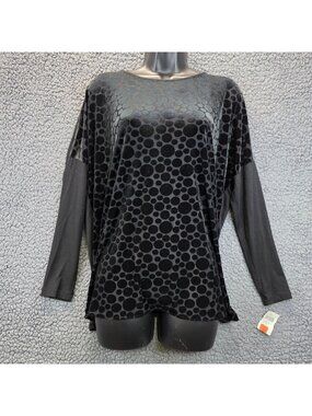Robert Kitchen Velvet Polka Dot Tunic Top L Black Romantic Goth Festival
